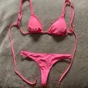 White fox pink thong bikini